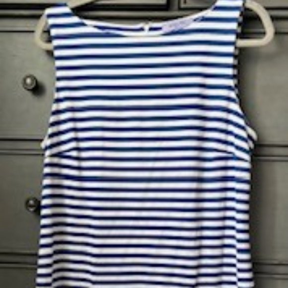 Super Cute Premise Striped Dress Light Navy and Cream PXL UEC - Picture 1 of 3